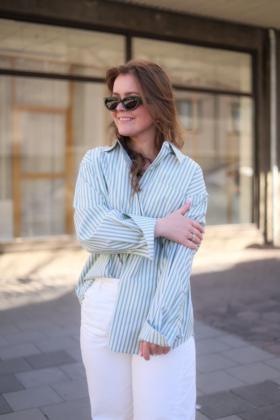 Loose Stripe Shirt Green Stripe
