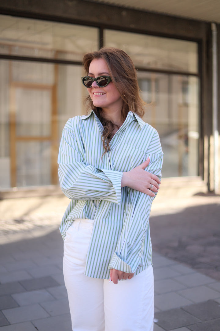 Loose Stripe Shirt Green Stripe