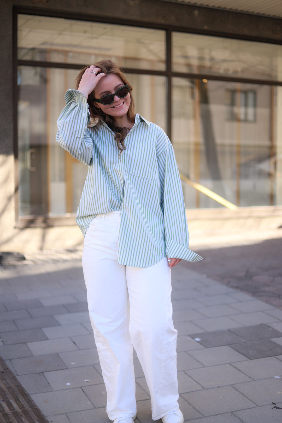 Loose Stripe Shirt Green Stripe