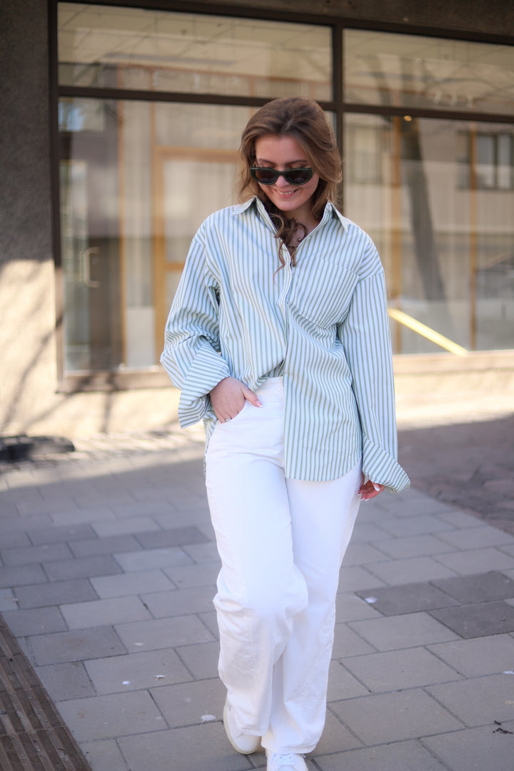 Loose Stripe Shirt Green Stripe