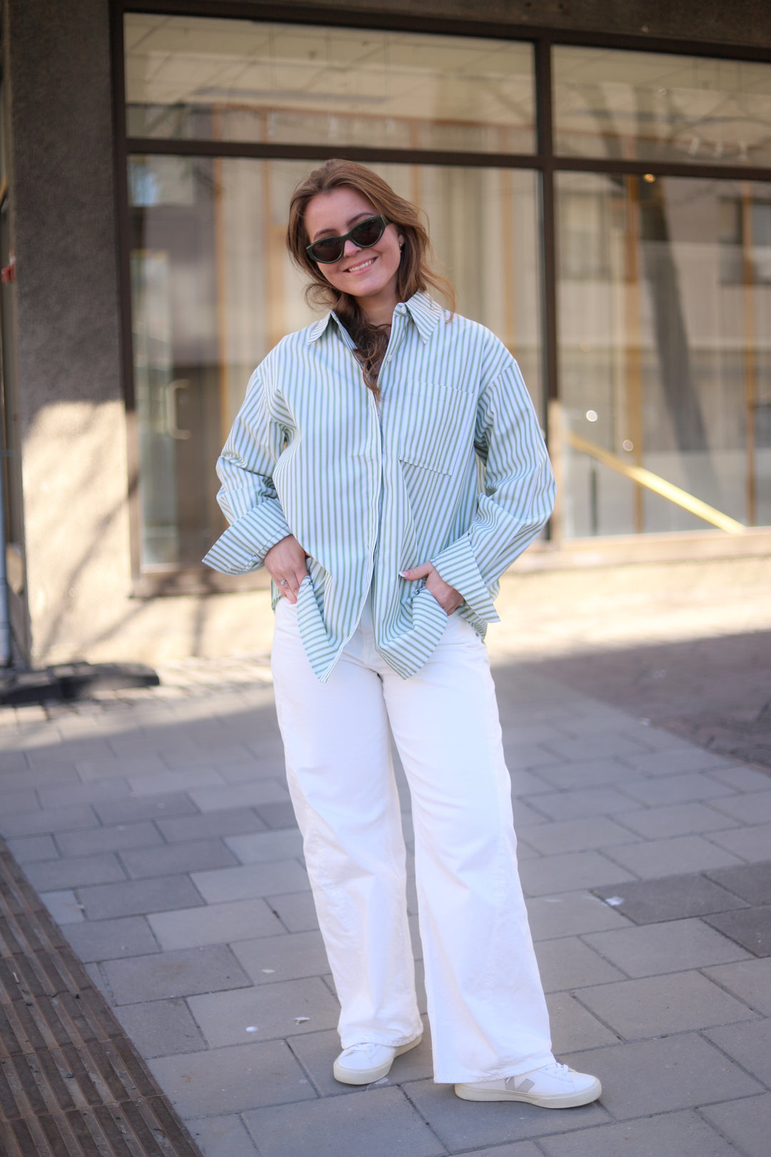 Loose Stripe Shirt Green Stripe