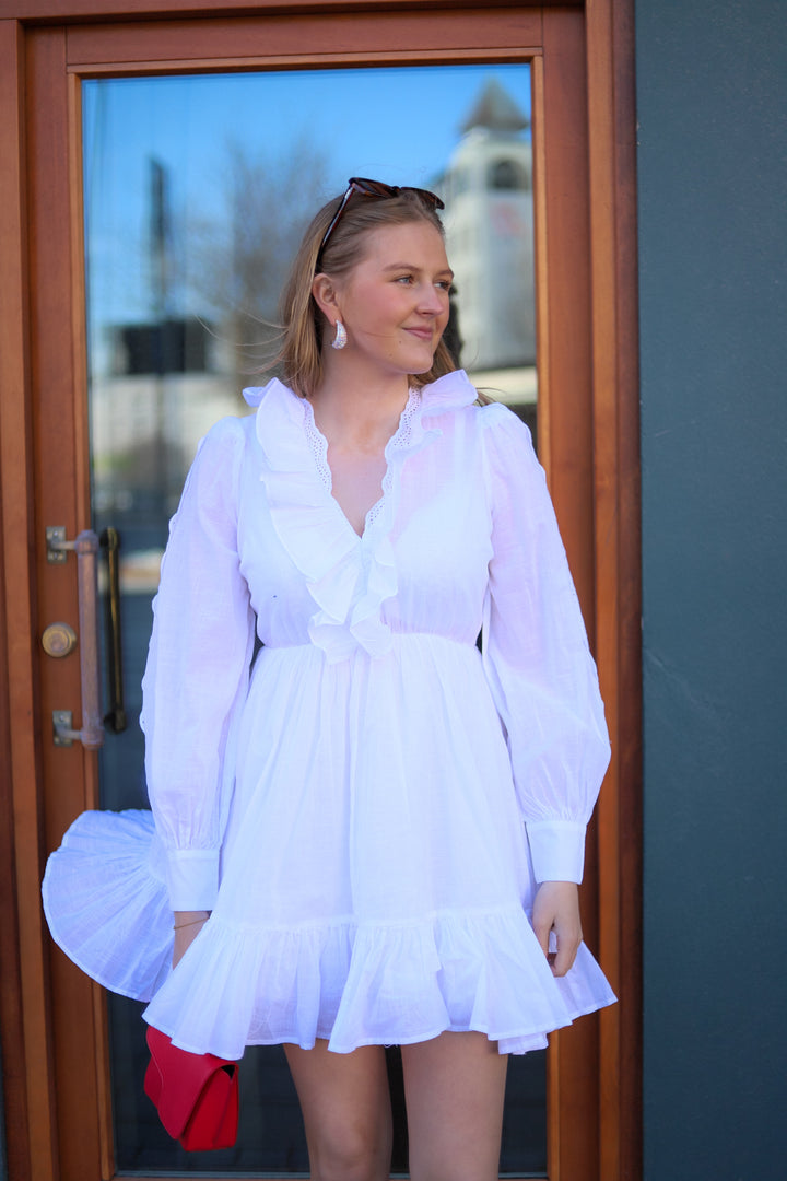 Cotton Slub V-Neck Dress White
