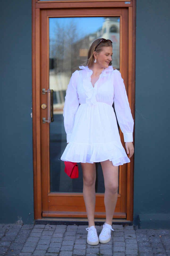 Cotton Slub V-Neck Dress White