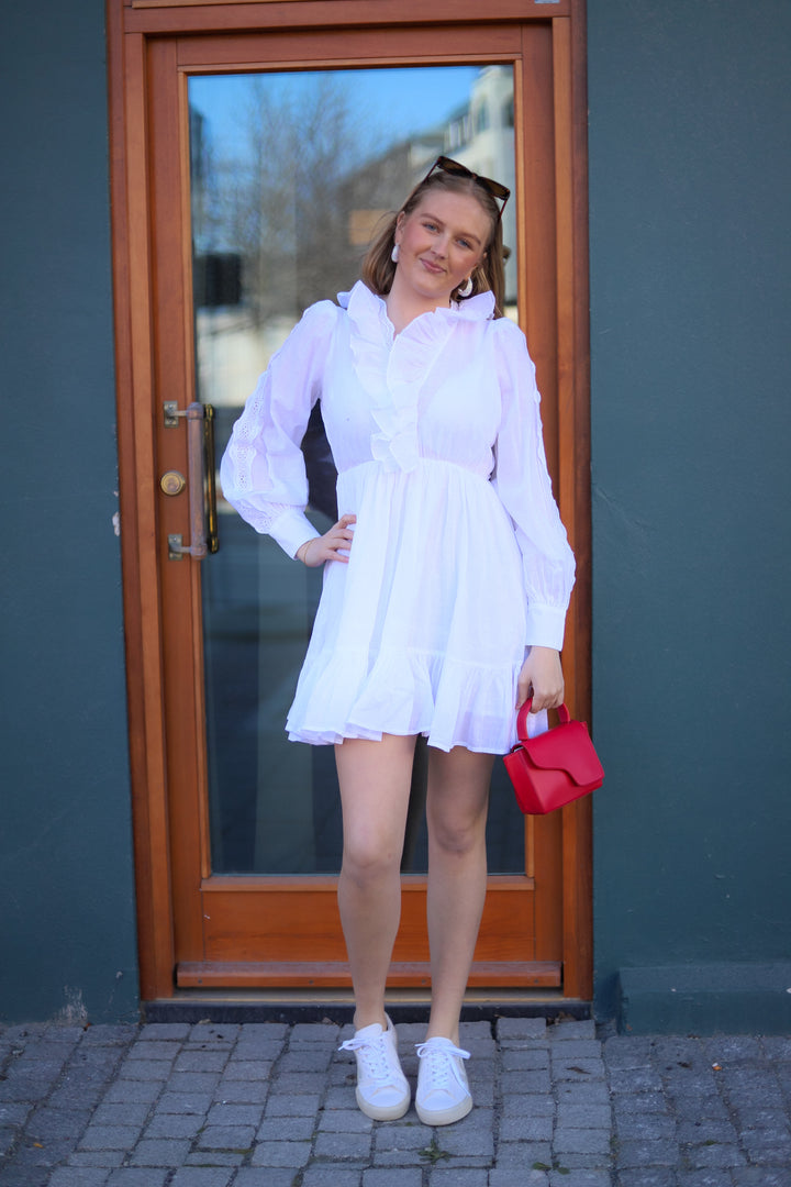 Cotton Slub V-Neck Dress White