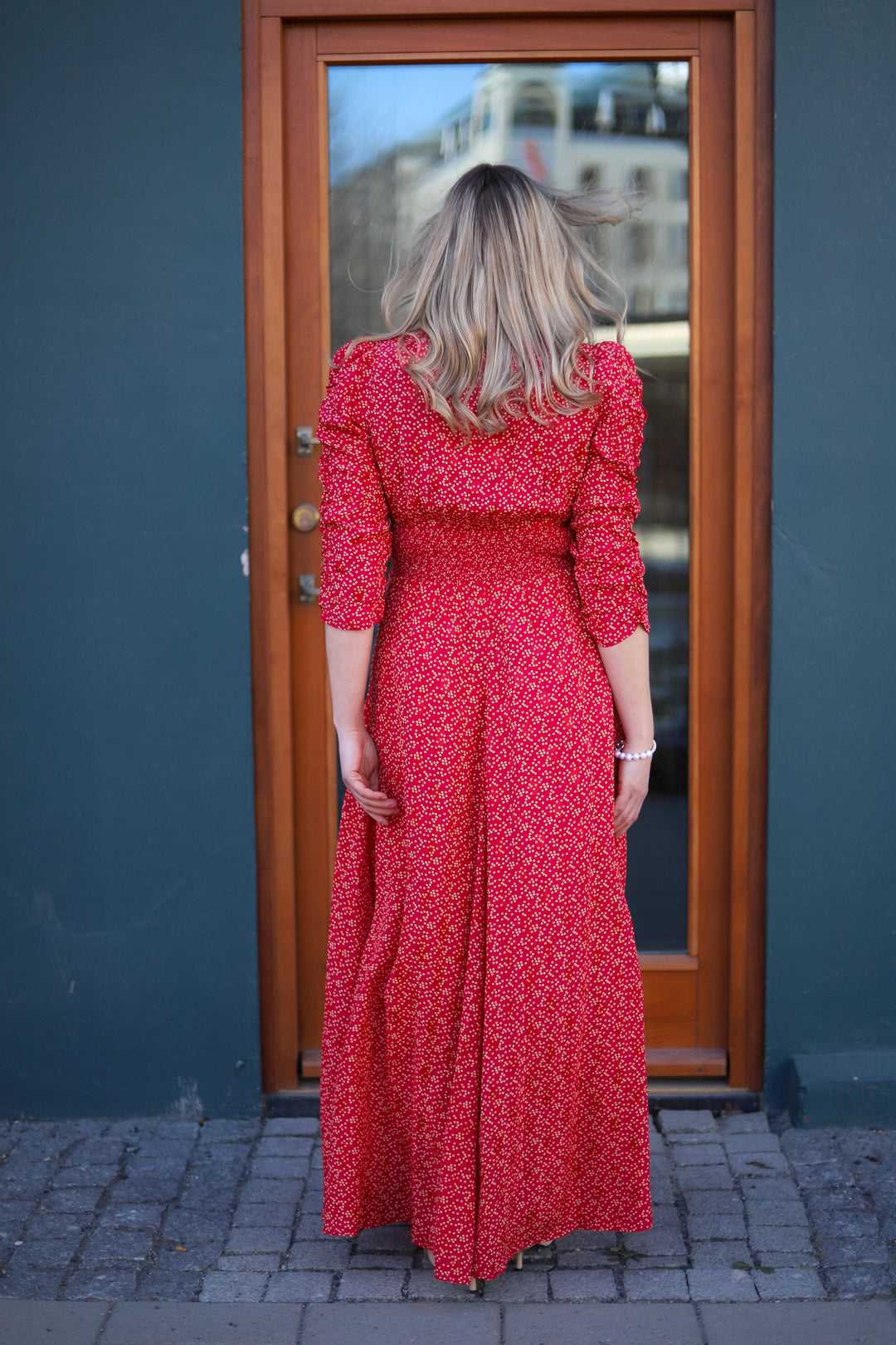 Spring Button-Down Dress Red Dots