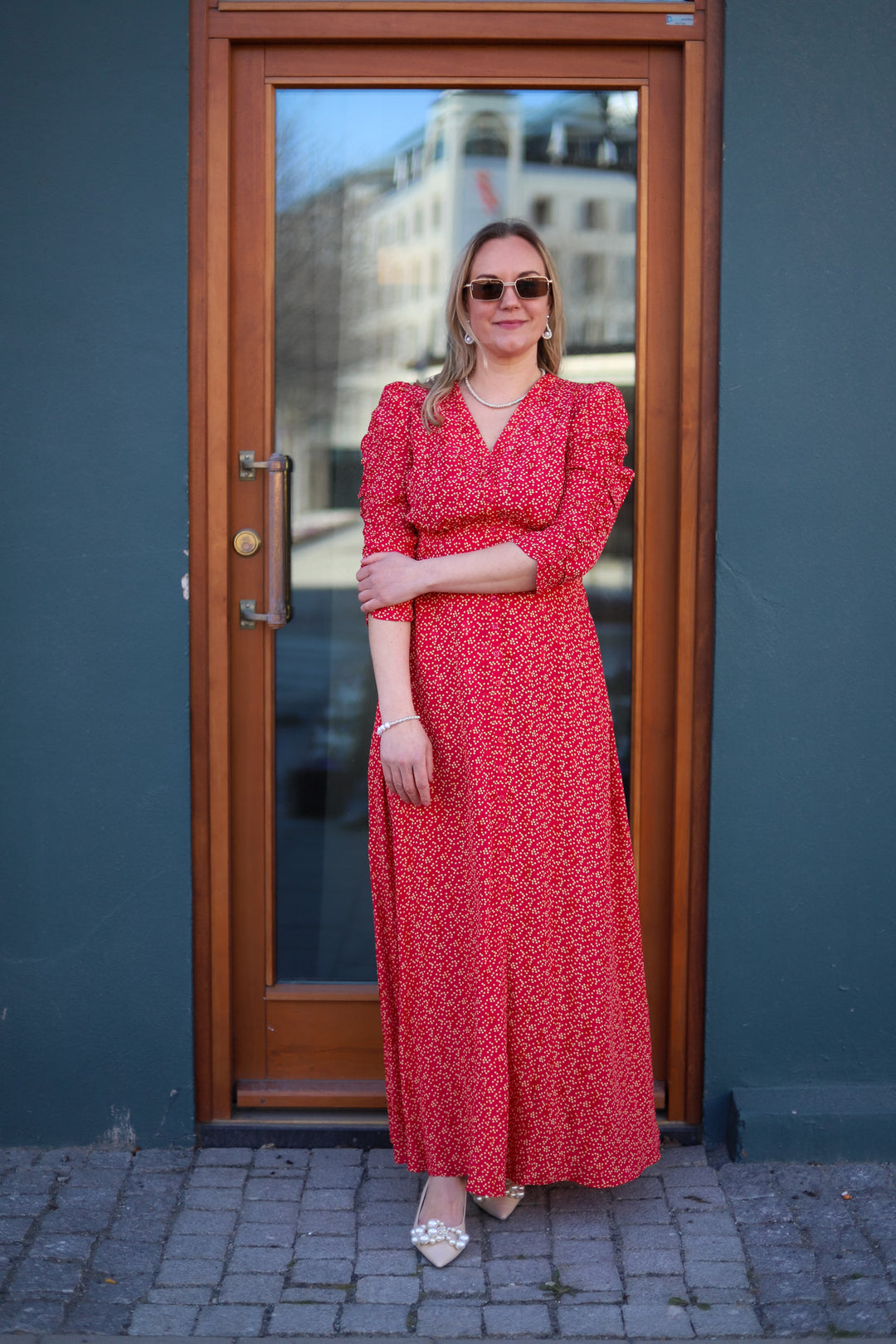 Spring Button-Down Dress Red Dots