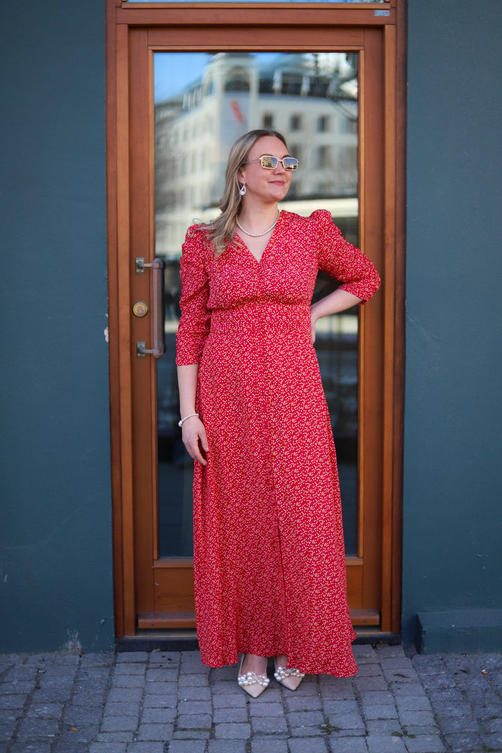 Spring Button-Down Dress Red Dots