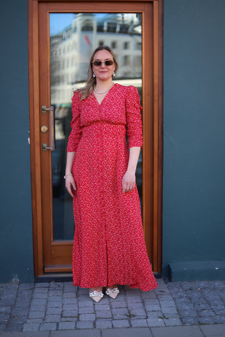 Spring Button-Down Dress Red Dots