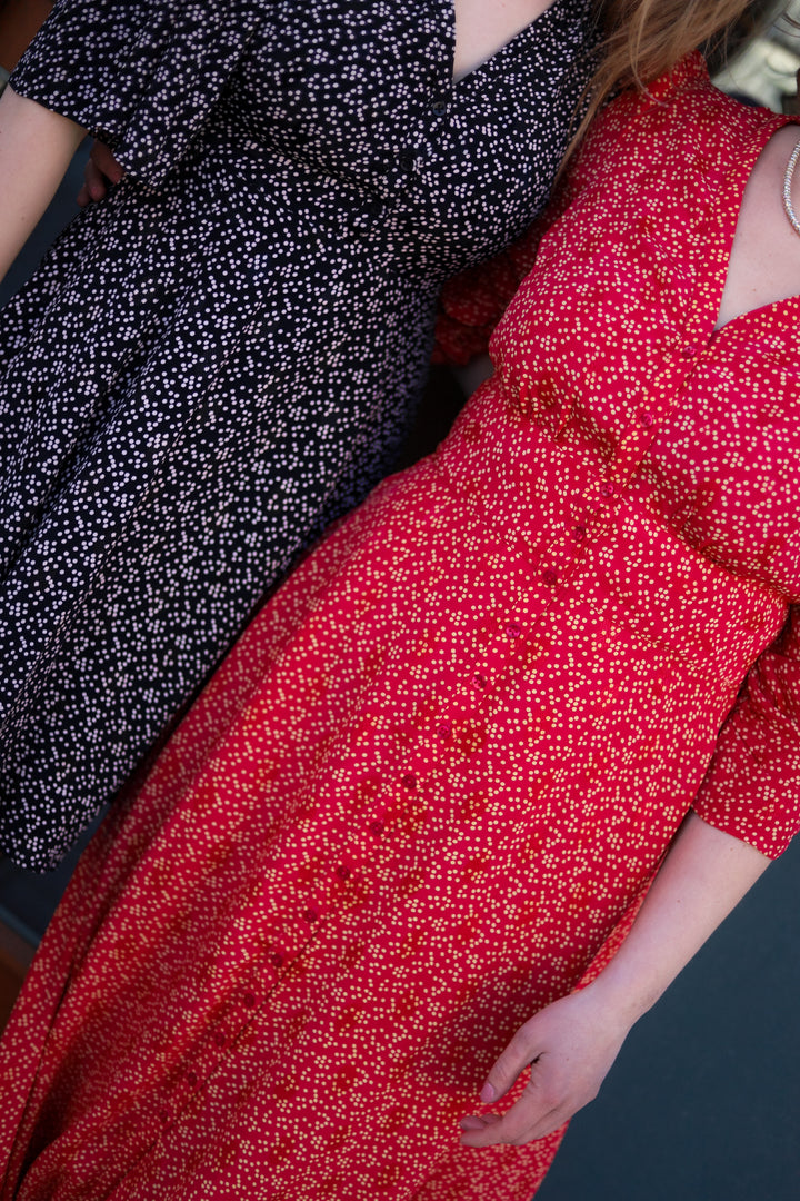Spring Button-Down Dress Red Dots