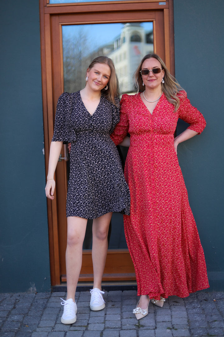 Spring Button-Down Dress Red Dots