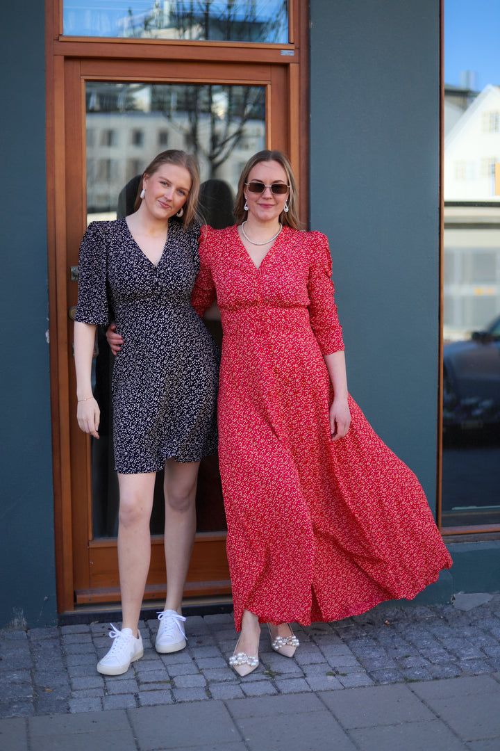 Spring Button-Down Dress Red Dots