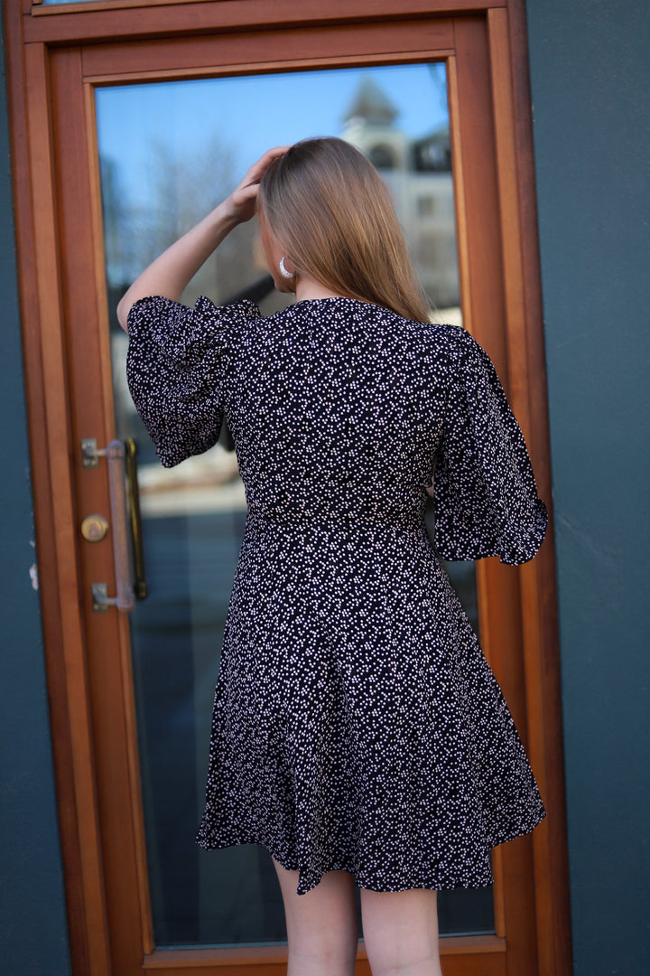 Spring V-Neck Dress Black Dots