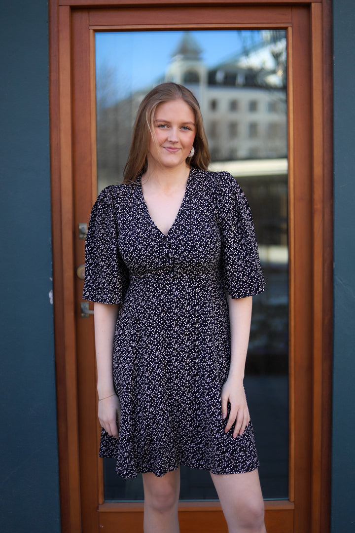 Spring V-Neck Dress Black Dots