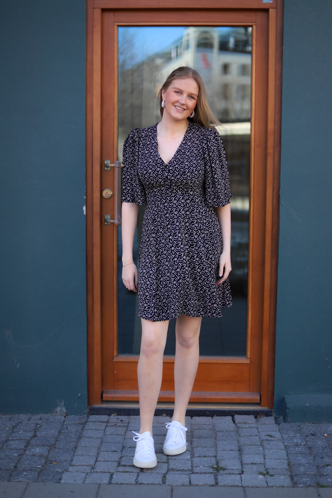 Spring V-Neck Dress Black Dots