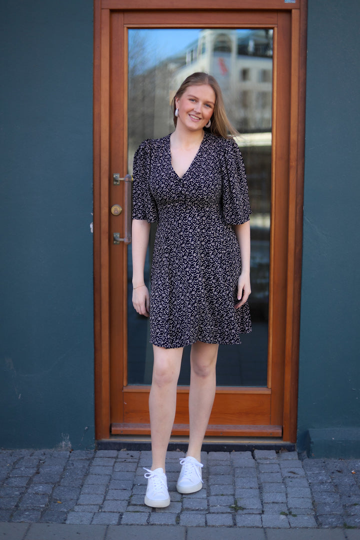 Spring V-Neck Dress Black Dots