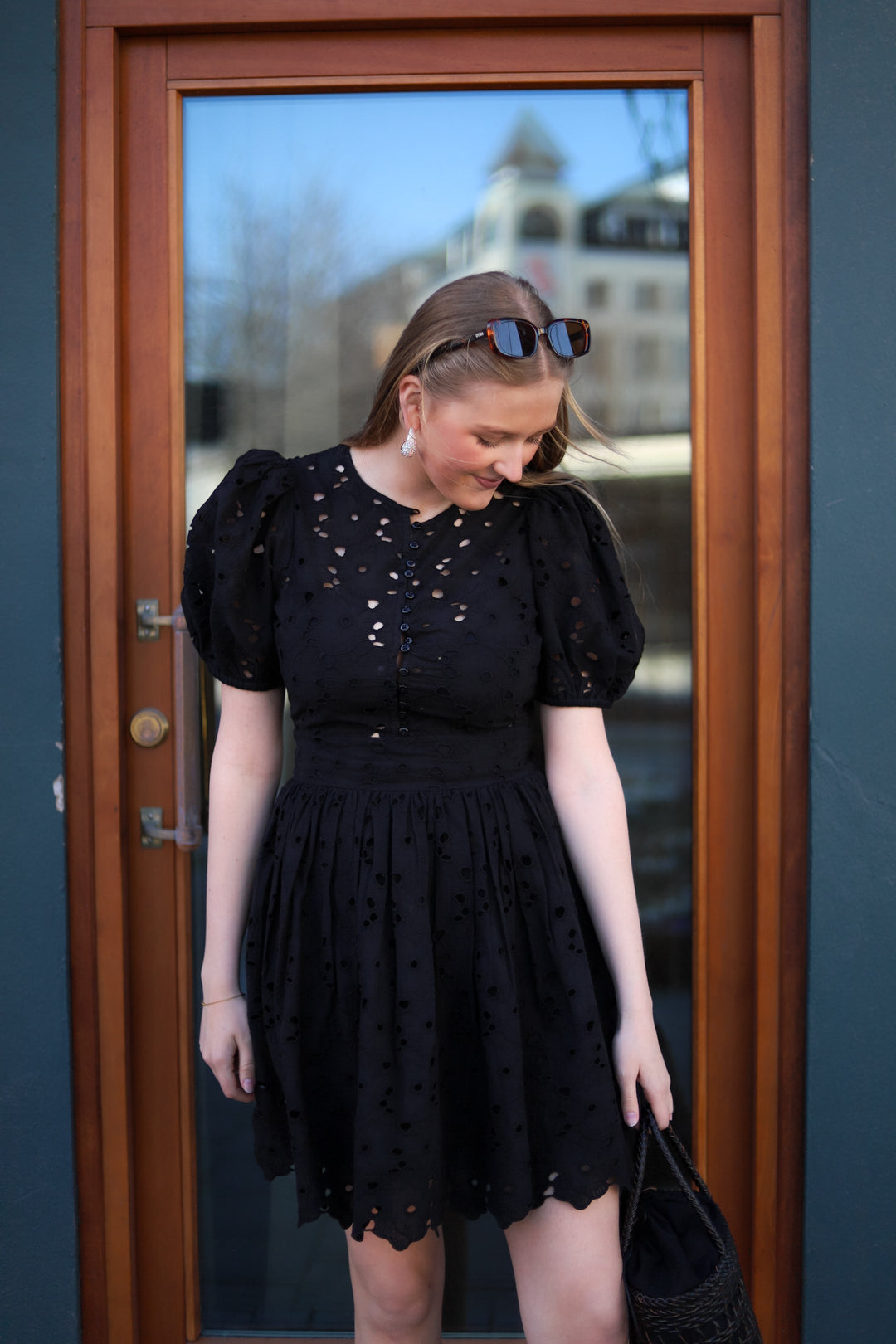 Broderie Anglaise Puffed Dress Black