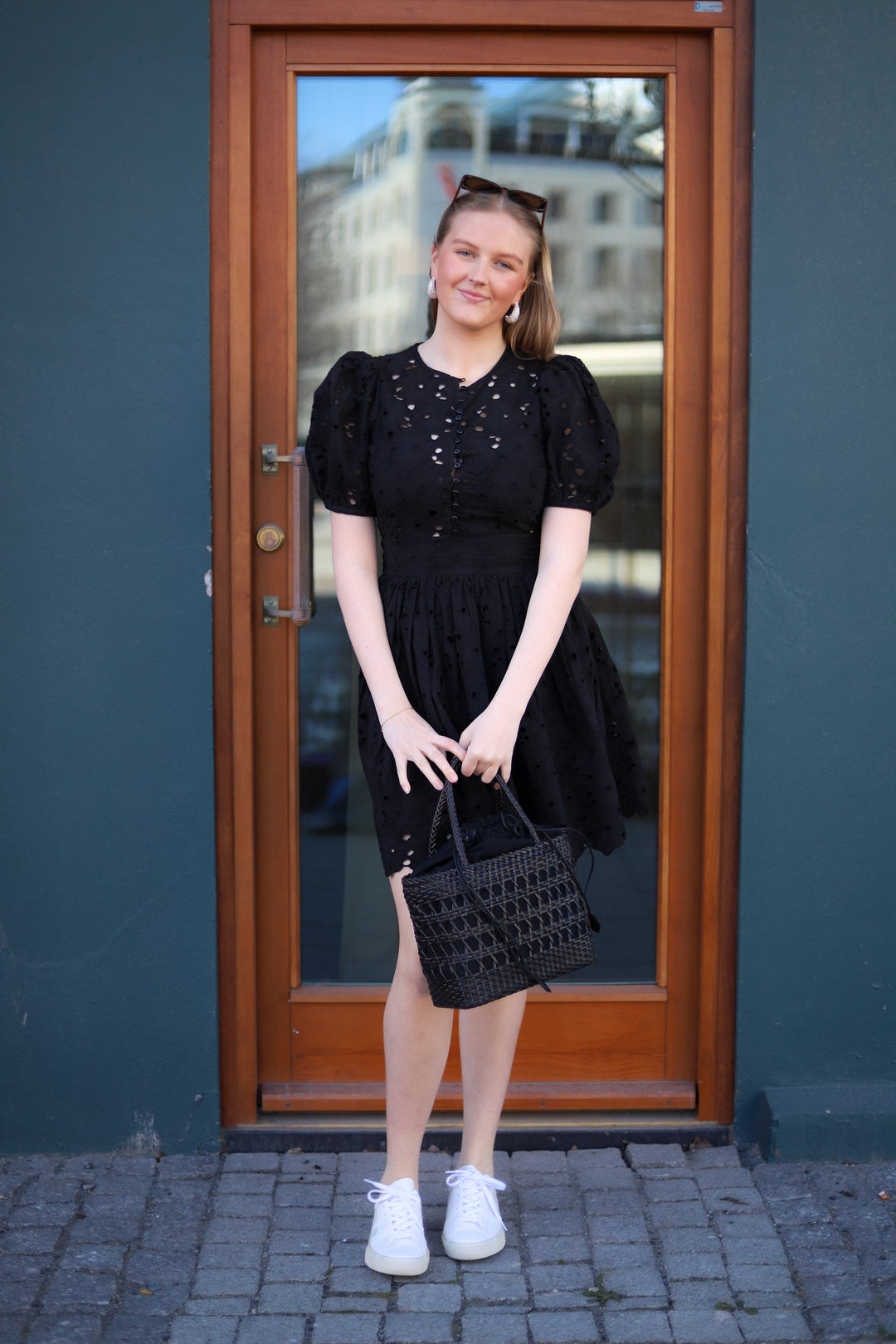 Broderie Anglaise Puffed Dress Black