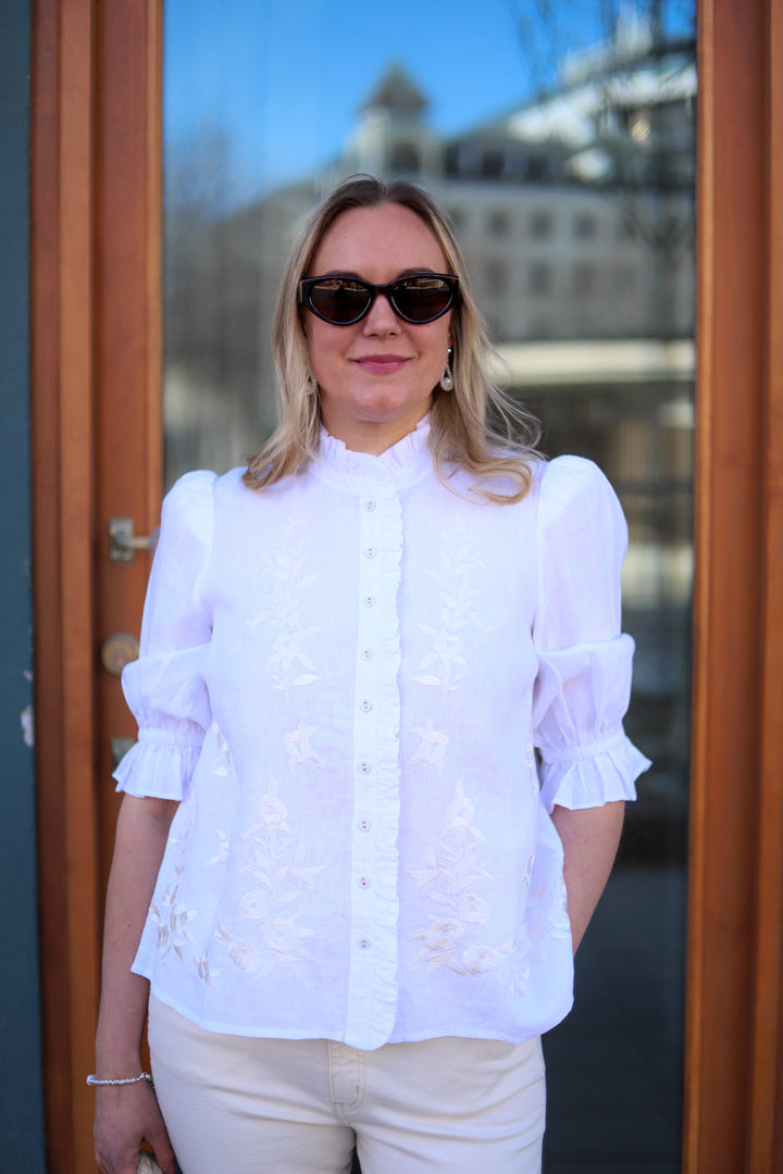 Linen Embroidered Blouse White