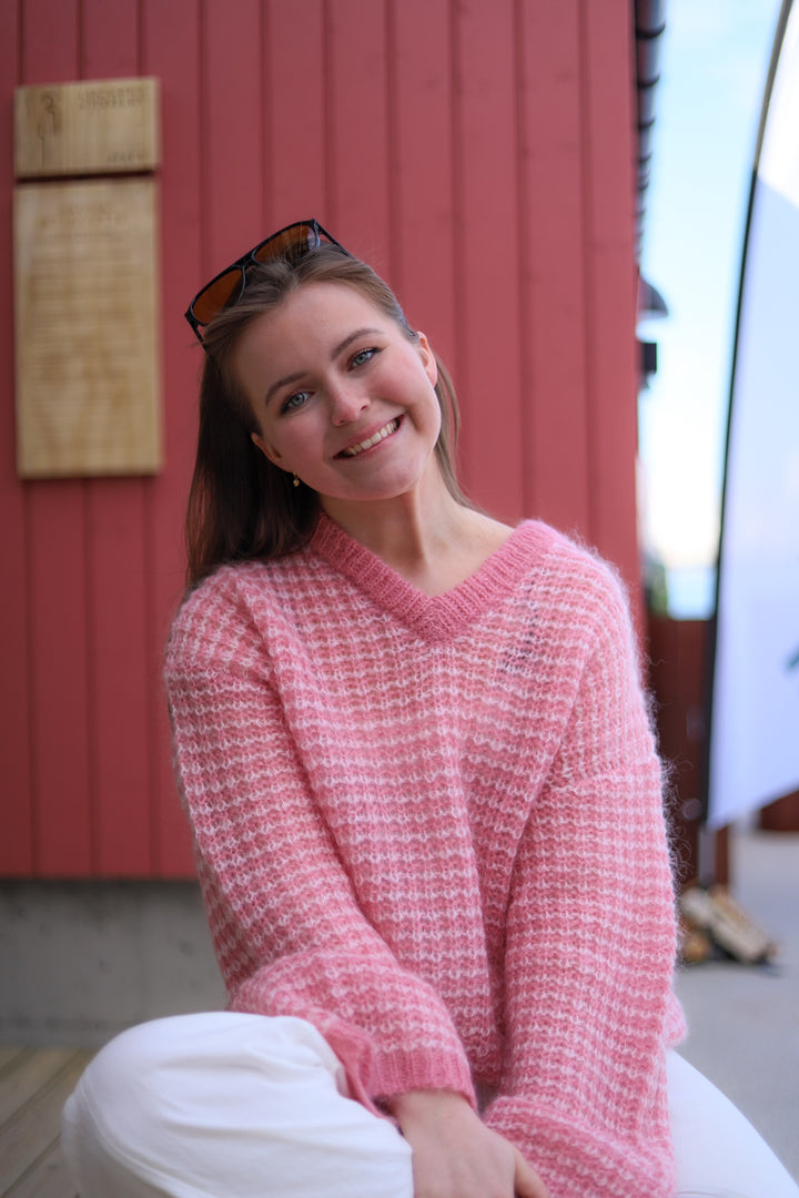 Boxy Mohair V-Neck Sweater Pink Mix