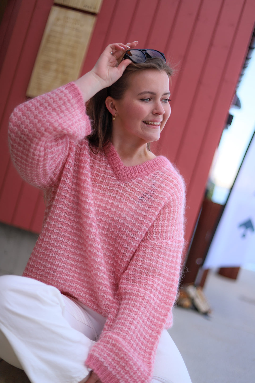 Boxy Mohair V-Neck Sweater Pink Mix