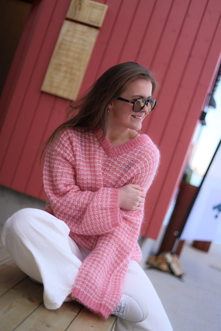 Boxy Mohair V-Neck Sweater Pink Mix
