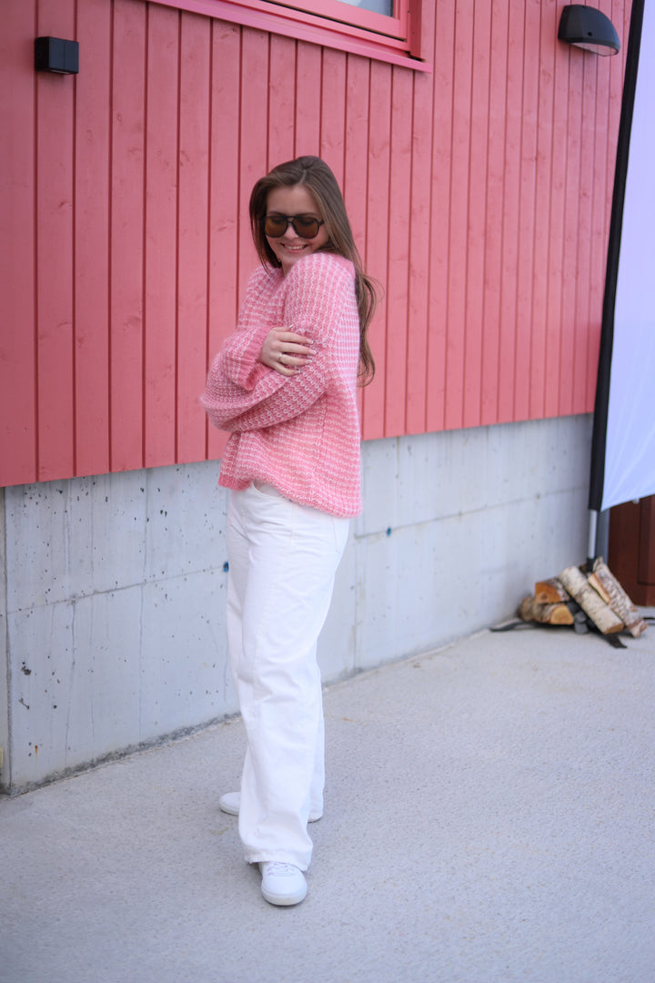 Boxy Mohair V-Neck Sweater Pink Mix