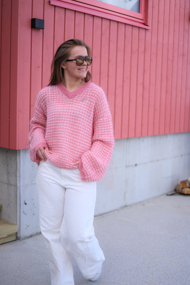 Boxy Mohair V-Neck Sweater Pink Mix