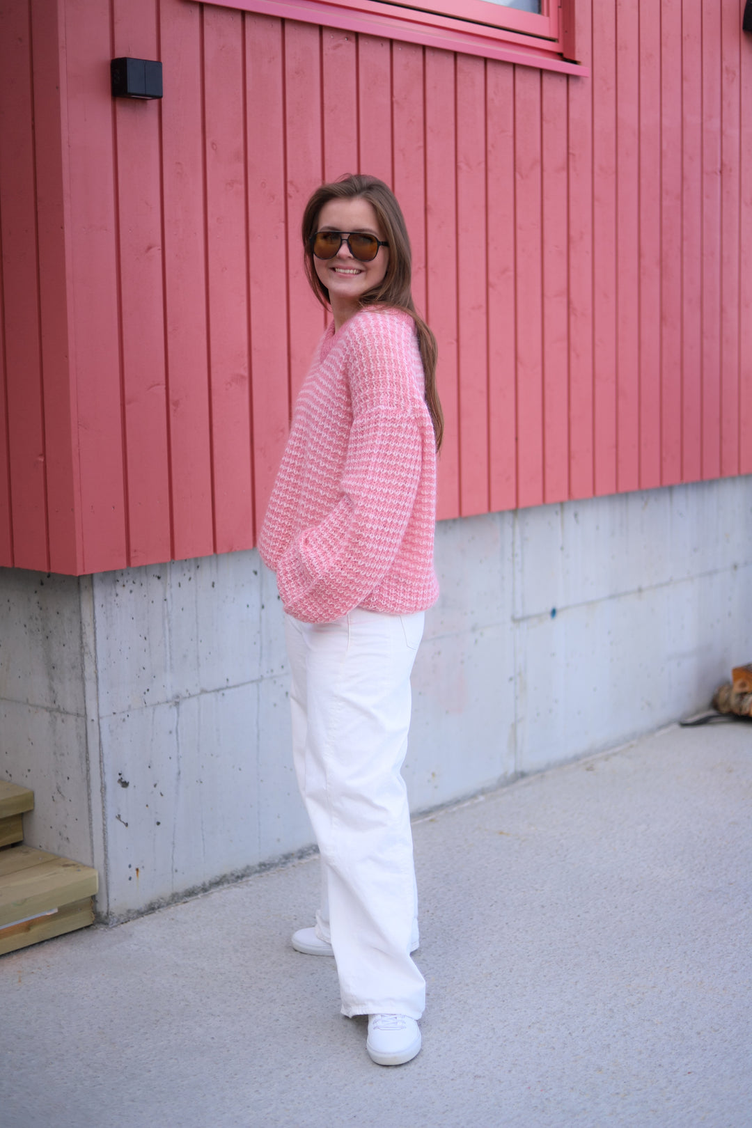 Boxy Mohair V-Neck Sweater Pink Mix