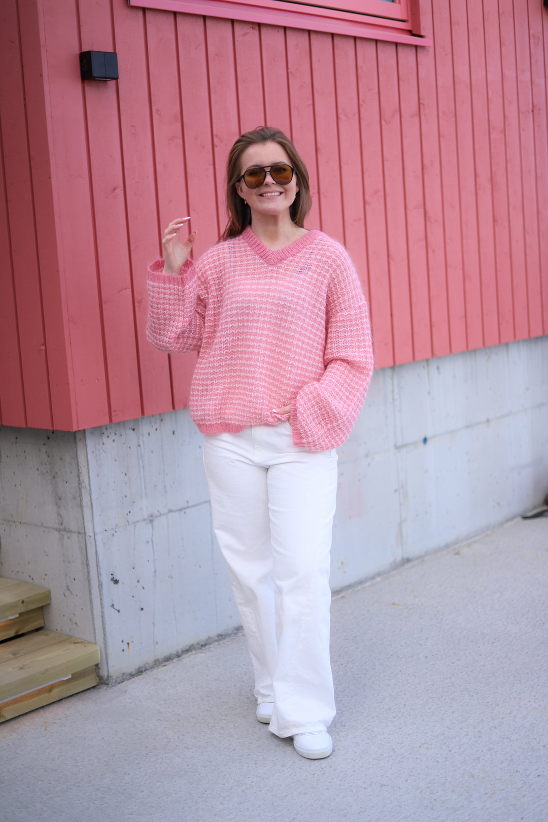 Boxy Mohair V-Neck Sweater Pink Mix