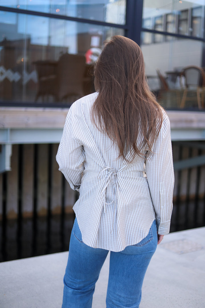 Palermo Seersucker Stripe Shirt Beige/White