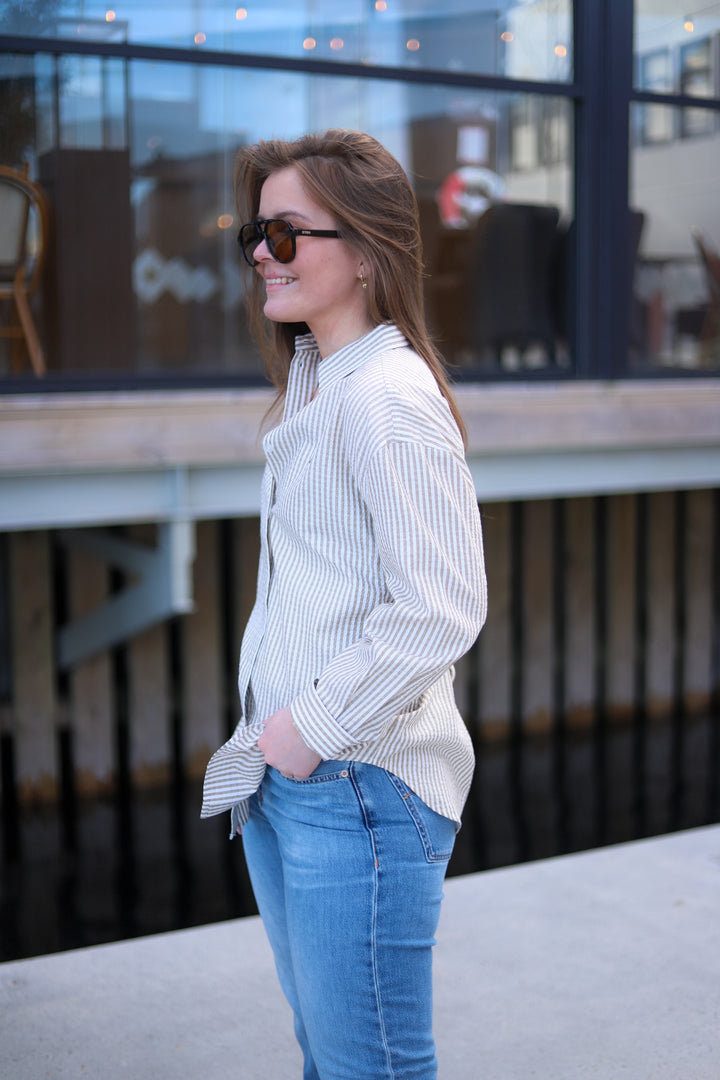 Palermo Seersucker Stripe Shirt Beige/White