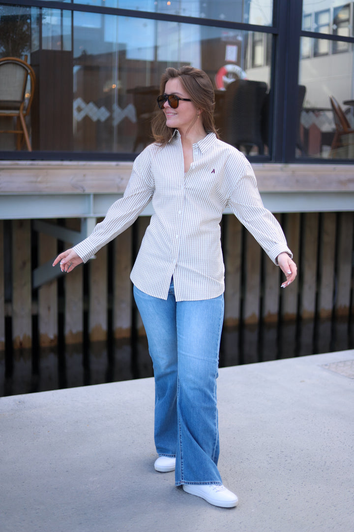 Palermo Seersucker Stripe Shirt Beige/White