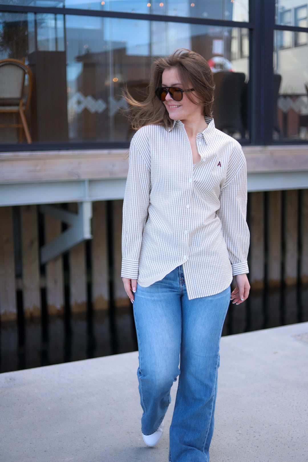 Palermo Seersucker Stripe Shirt Beige/White