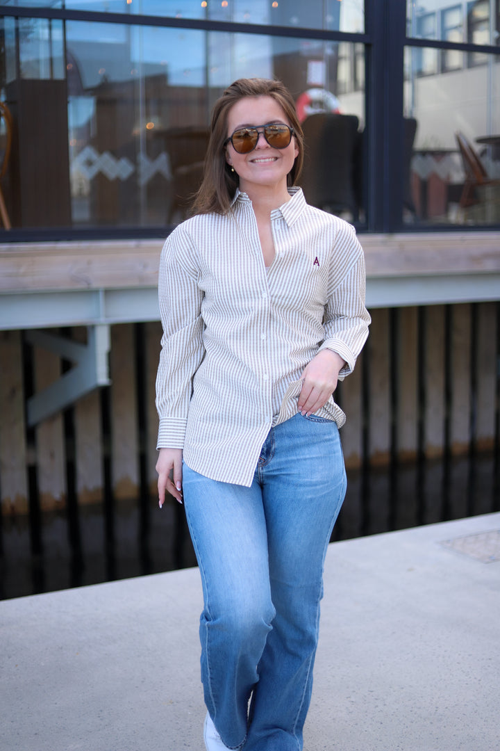 Palermo Seersucker Stripe Shirt Beige/White