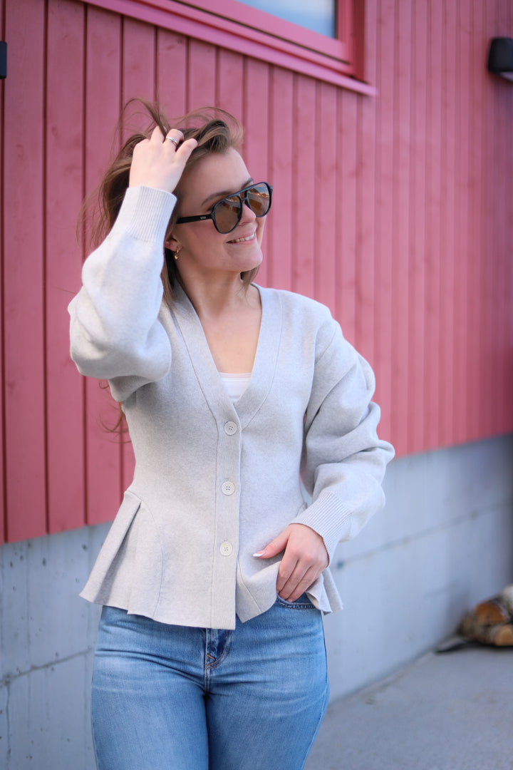 Peplum Knit Cardigan Pumice Stone