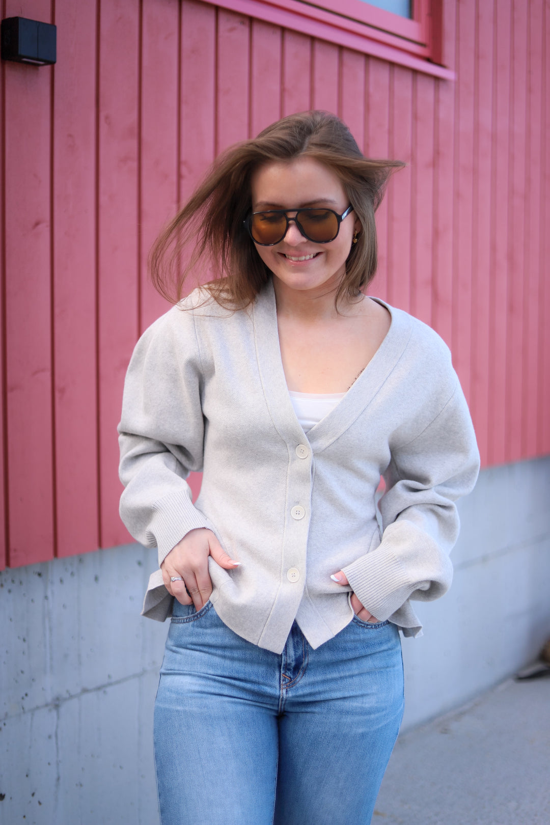 Peplum Knit Cardigan Pumice Stone