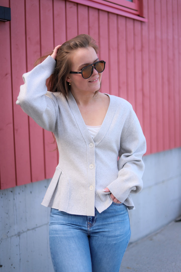 Peplum Knit Cardigan Pumice Stone