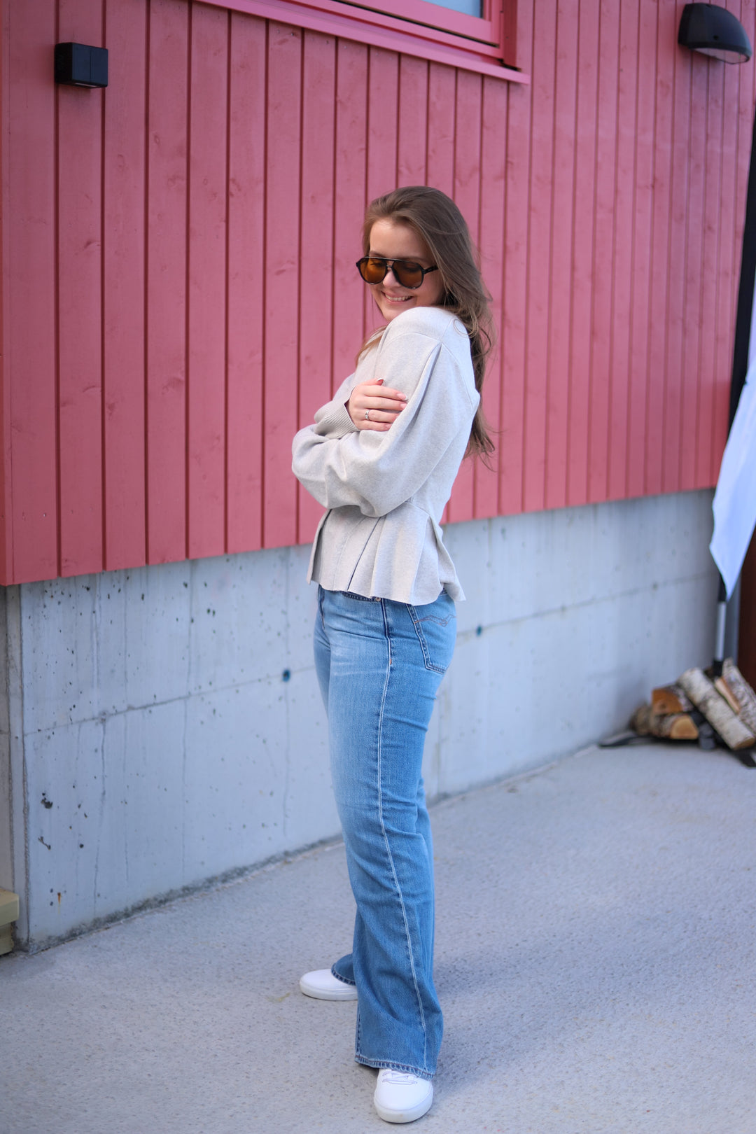 Peplum Knit Cardigan Pumice Stone