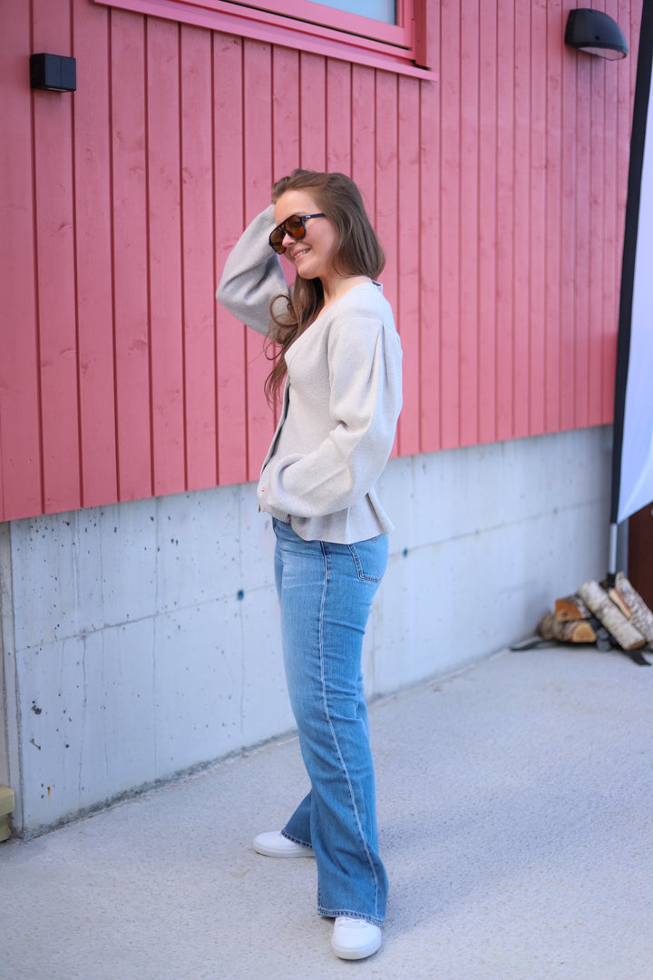 Peplum Knit Cardigan Pumice Stone