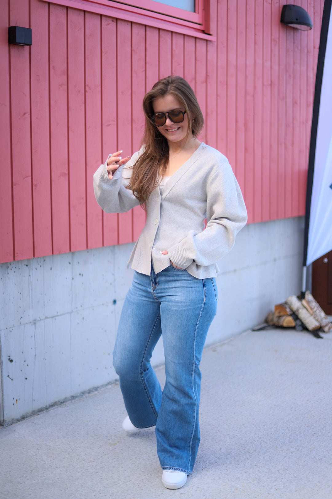 Peplum Knit Cardigan Pumice Stone