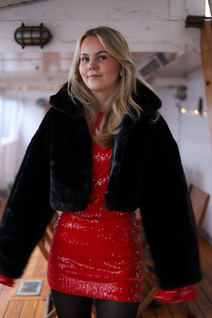 Faux Fur Crop Jacket Black