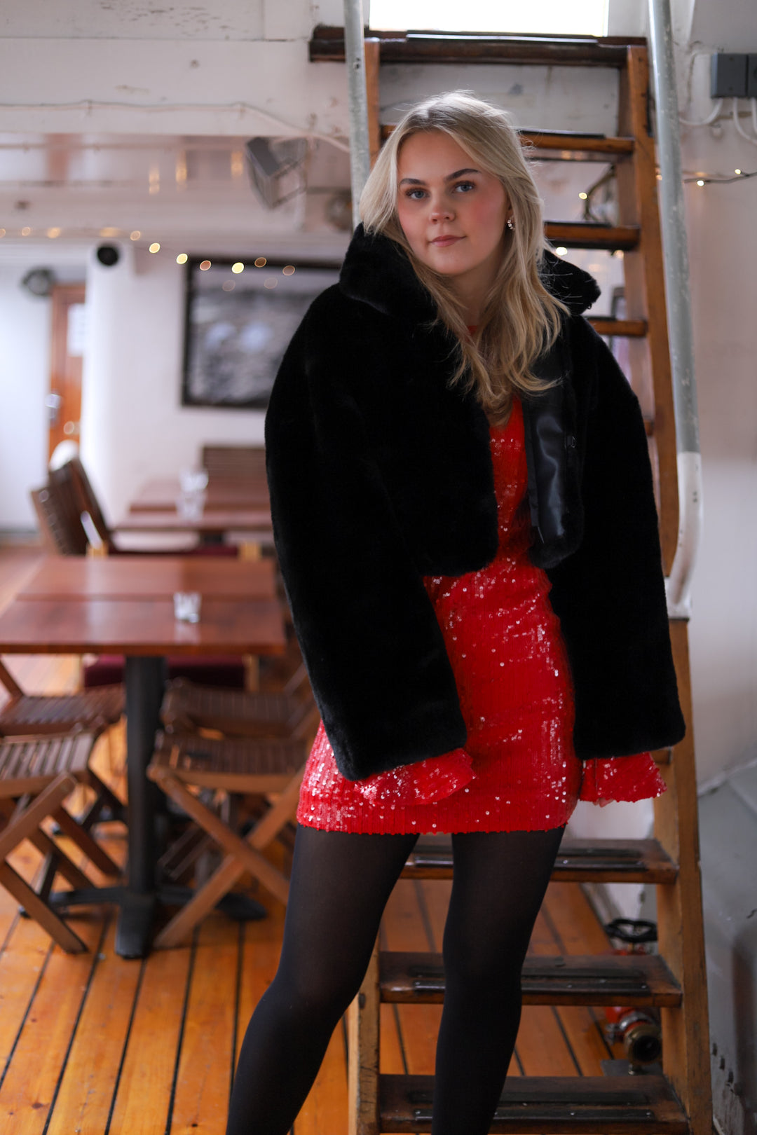 Faux Fur Crop Jacket Black