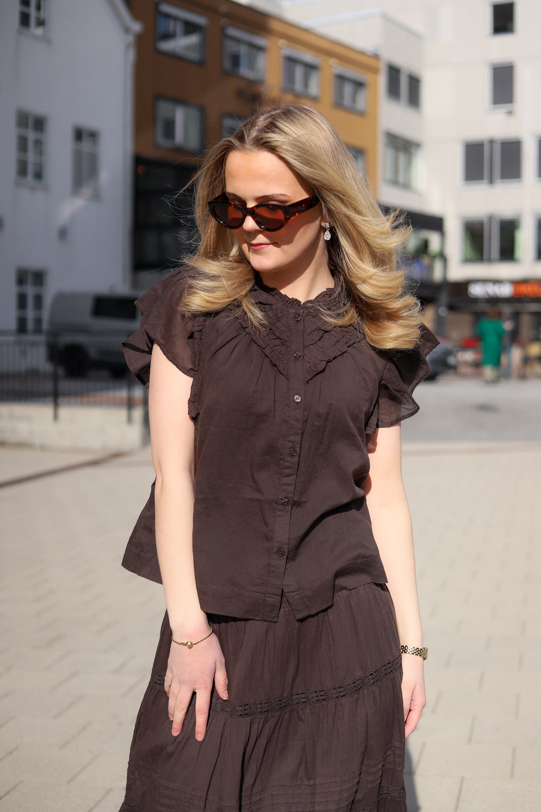 Vinsa S Voile Top Dark Brown