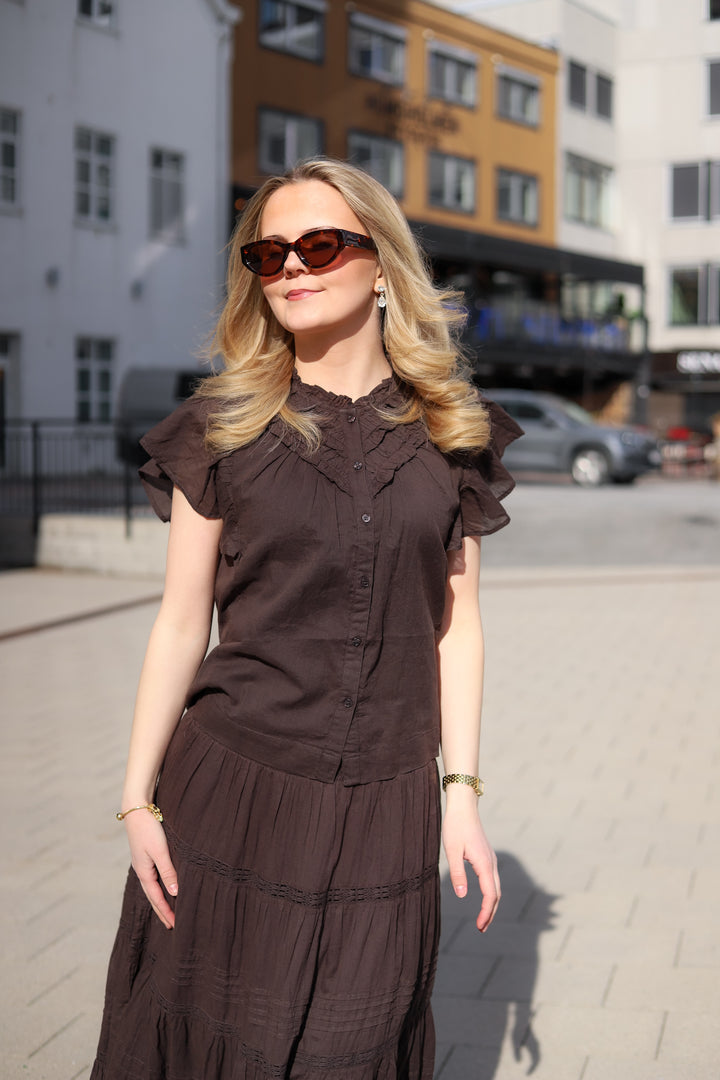 Vinsa S Voile Top Dark Brown