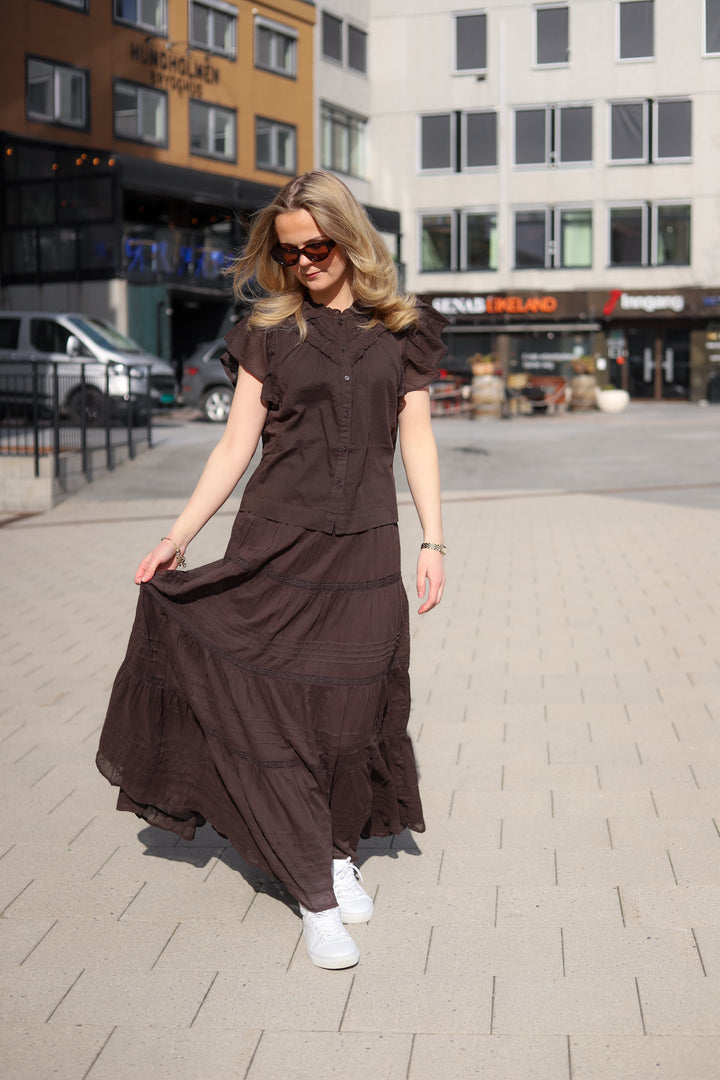 Vinsa S Voile Top Dark Brown