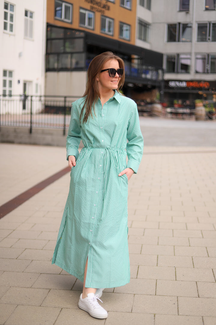 Sally Midi Dress Vinyard Green Stripe