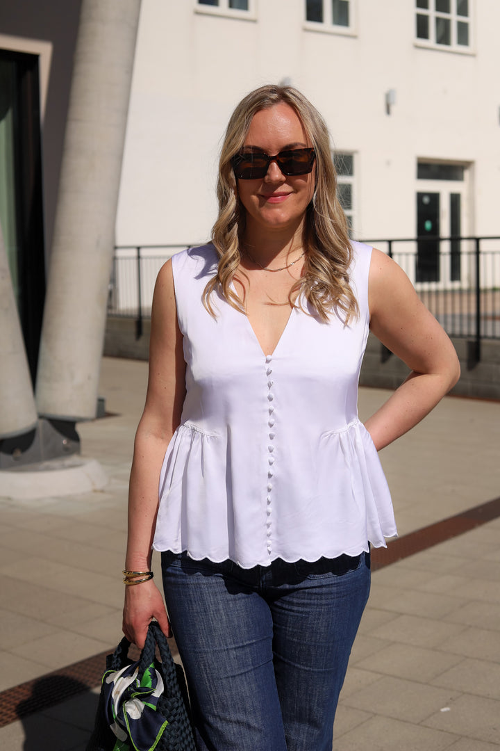 Satin Sleeveless Top Bright White