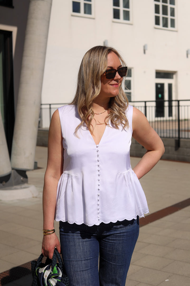 Satin Sleeveless Top Bright White