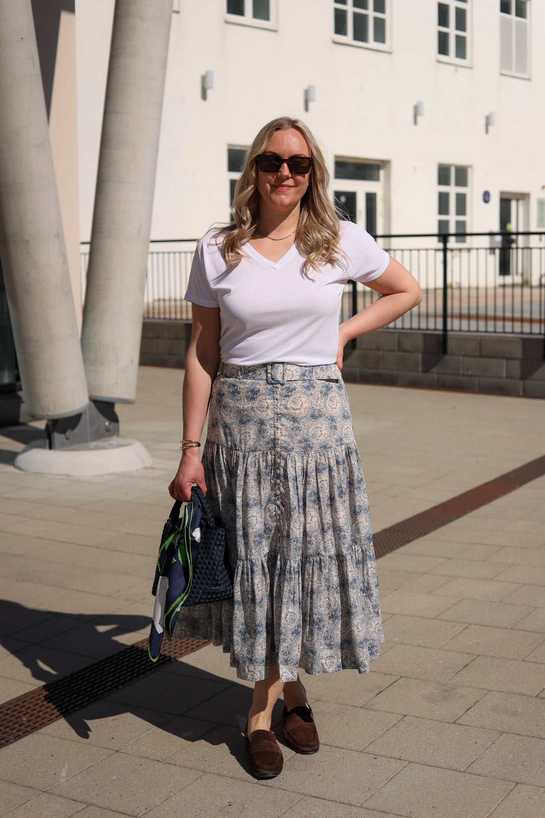 Cotton Slub Midi Skirt Blue Paisley