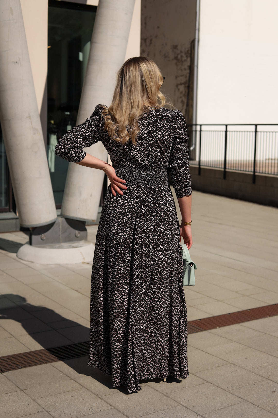 Spring Button-Down Dress Black Dots